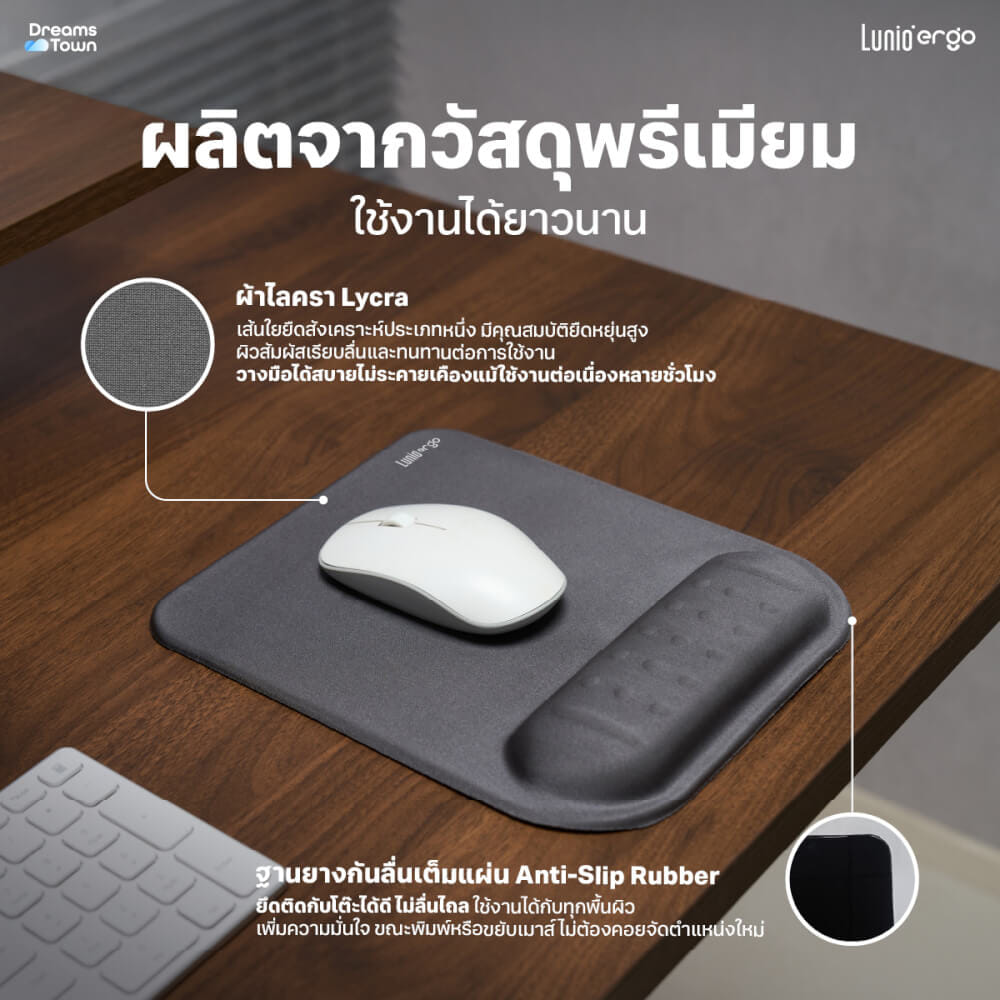 แผ่นรองเมาส์ LUNIO ERGO CYREST MOUSE PAD DARK GRAY สีเทาเข้ม_1